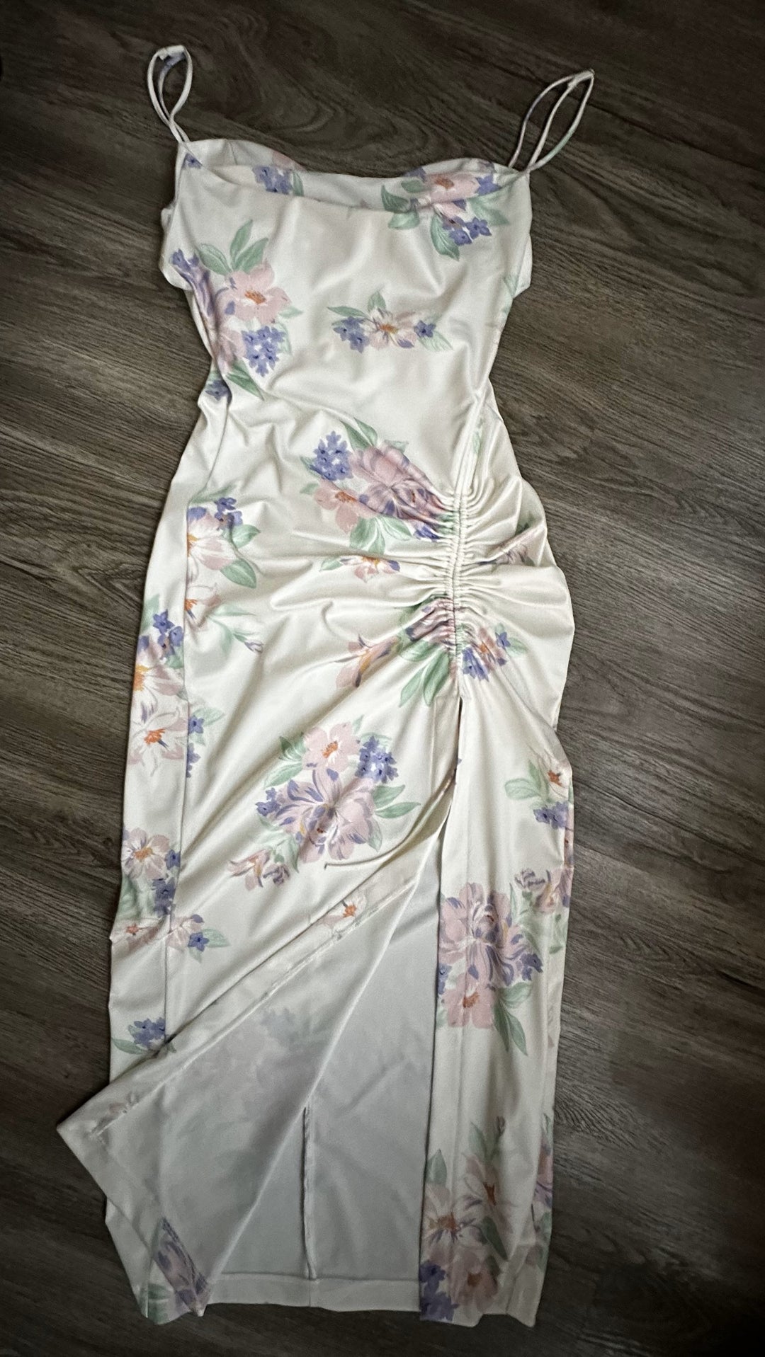 Side Ruched Floral Slip Dress