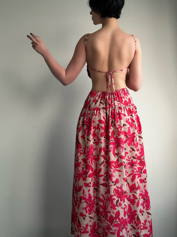 Backless Floral Maxi Dress