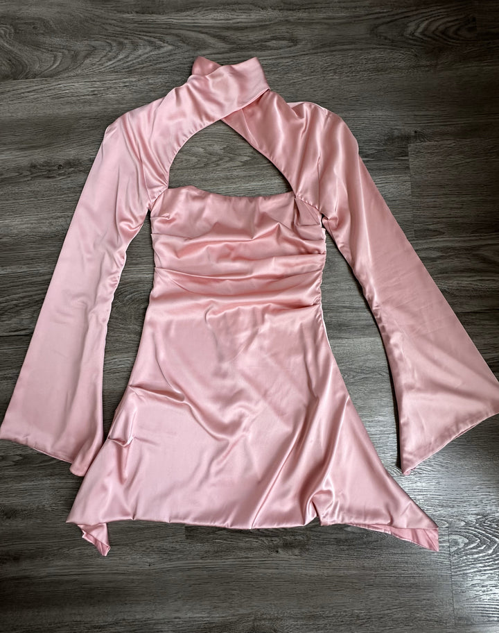 Mock Neck Cutout Satin Dress